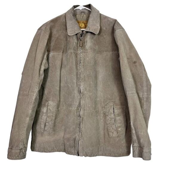 Boston Harbour Outdoor Jacket Men's Large Wear Brown Leather Full Zip - Picture 1 of 9